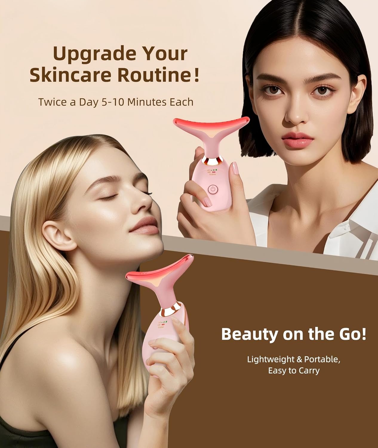 7 Color Face and Neck Massager Light Therapy, Red Light Based Facial Massager for Skin Care, Firming, Smoothing (Rose Golden) - Image 7