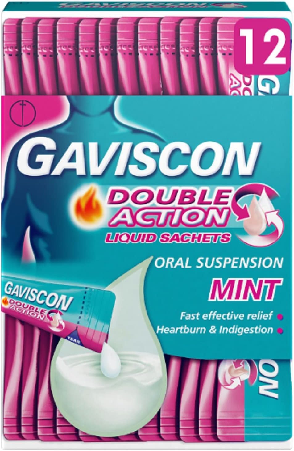 Double Action Mint Liquid Sachets, 12 Pack - Fast-Acting Heartburn, Indigestion, Acid, Stomach Pain Relief, Long-Lasting Antacid for Digestion and Nausea
