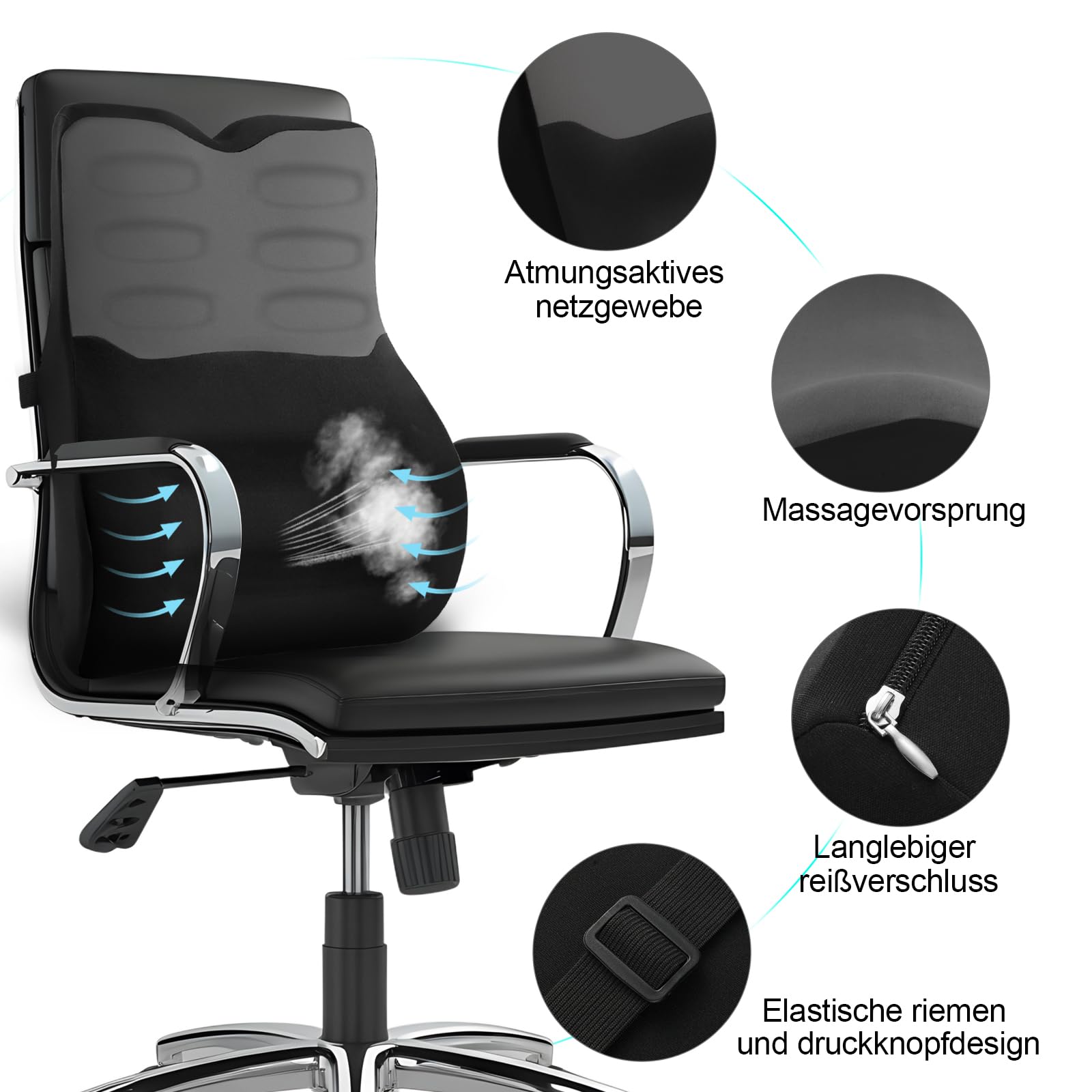 Lendenwirbelkissen, Lendenkissen Auto, Lordosenstütze, Rückenkissen Memory Foam, Ergonomisches Rückenstützkissen fur Zuhause, Büro, Auto, Schwarz