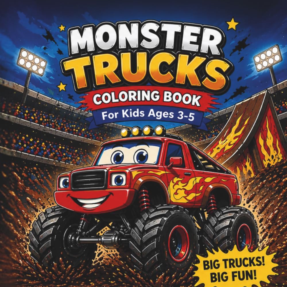 Monster Trucks Coloring Book: Fun and Easy Monster Trucks for Kids Ages 3–5