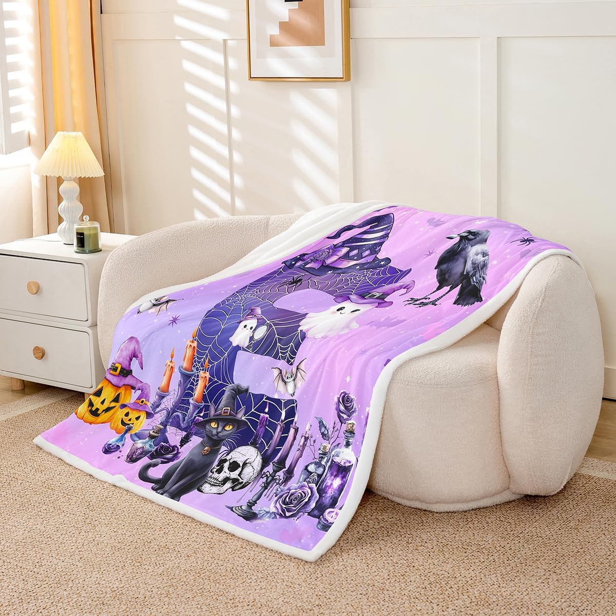 Erosebridal Cute Ghost Baby Size Sherpa Blanket for Kids Initial Letter E Fuzzy Plush Throw Halloween Pumpkin Fleece Blanket for Girls Boys Teens Bedroom Decor Gothic Skull Bat Decor for Bed Couch