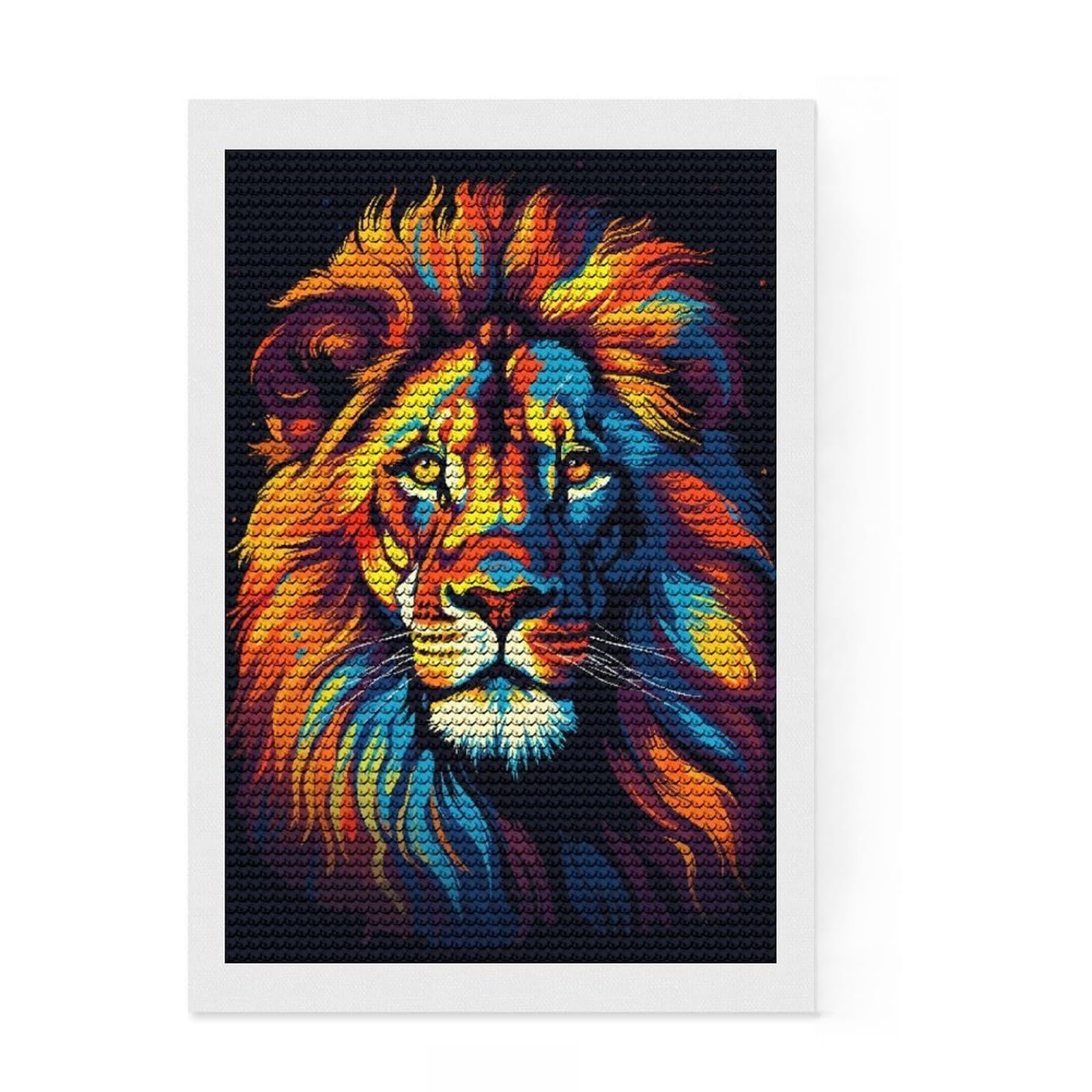 Junmoney Lion Portrait Pixel Art Diamond Painting Set 8"x12", Printed Canvas, Finish and Display, Home Wall Decor, Gift Idea, Neat Printed Canvas