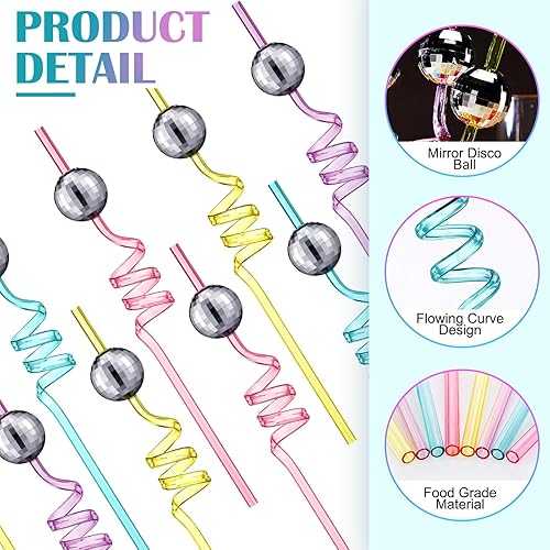 Miniatura 3 de Zhehao 16 pajitas de bola de discoteca con espejo, pajitas decorativas de los años 70 para baile, vacaciones, boda, suministros de cumpleaños,