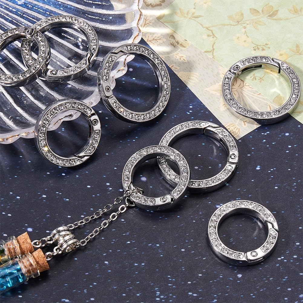 GORGECRAFT 8 Pieces 2 Sizes Rhinestone O Ring Platinum Round Spring Clip Carabiner Bling Gate Rings Lobster Clasp Loose Snap Clip Buckle for Jewelry Key Chain Making Bag Bags Car Shoulder Bag image 4