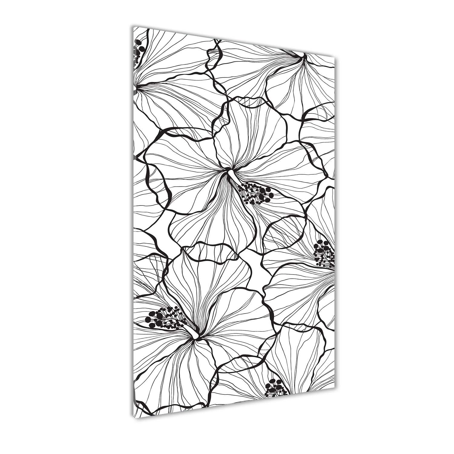 Fleurs et plantes hibiscus noir et blanc sur verre pour grand mur