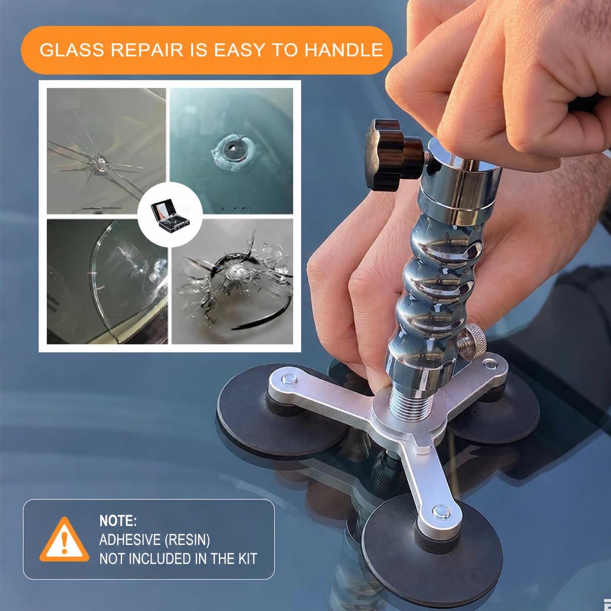 Kit de réparation de pare-brise avant de voiture, outils de réparation de fissures de verre professionnels, boîte à outils pour réparer toutes les fissures d’impact en acier inoxydable avec pompe à