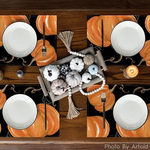 Miniatura 3 de Artoid Mode Juego de 2 manteles individuales de otoño de 12 x 18 pulgadas con diseño de calabazas negras para decoración de fiestas, cocina, comedor