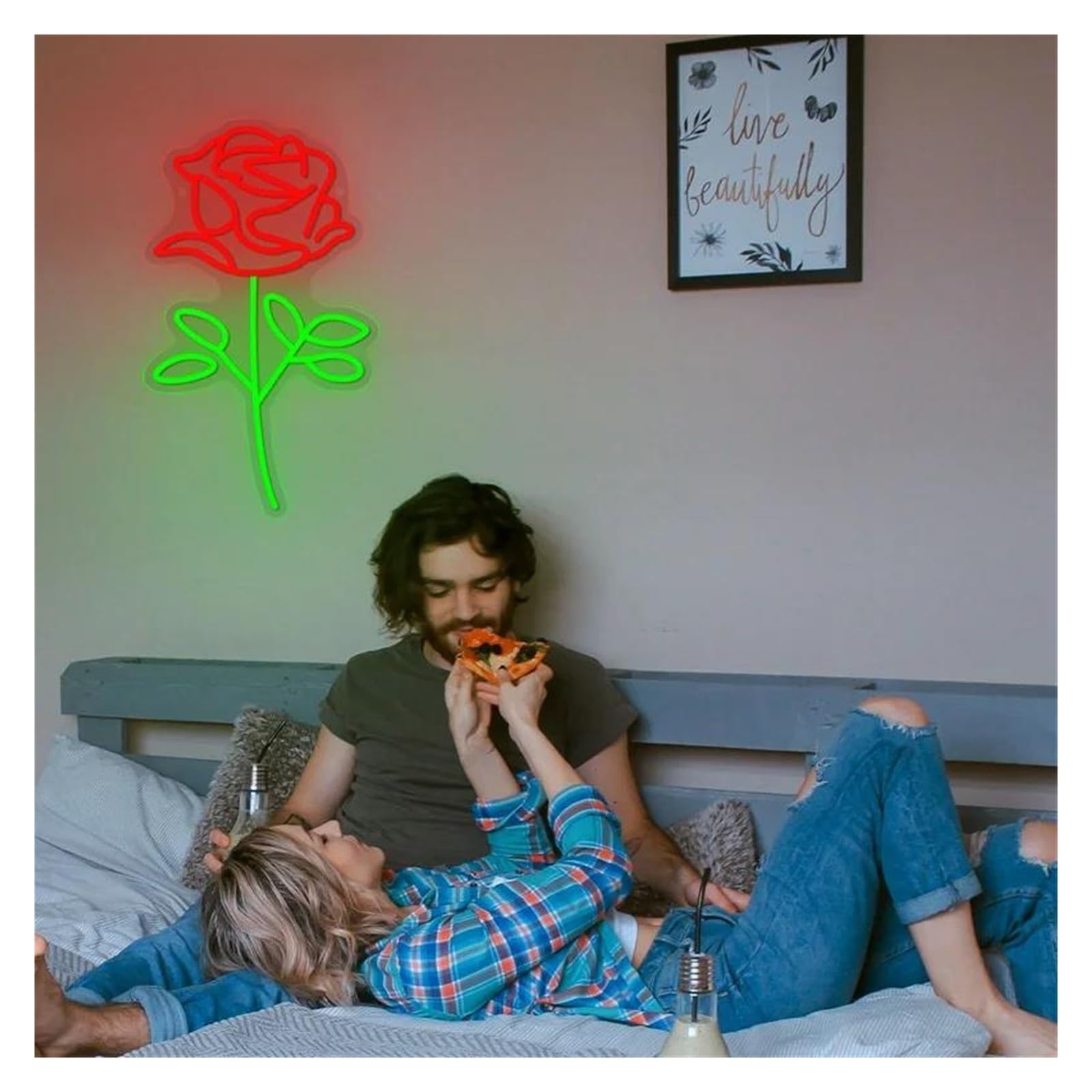 Luz de Diseño de Digital Lámpara De Noche LED De Neón Con Flores Rosas, Letrero Acrílico USB Para El Hogar, Dormitorio, Sala De Estar, Bar, Fiesta, Boda, Decoración De Pared