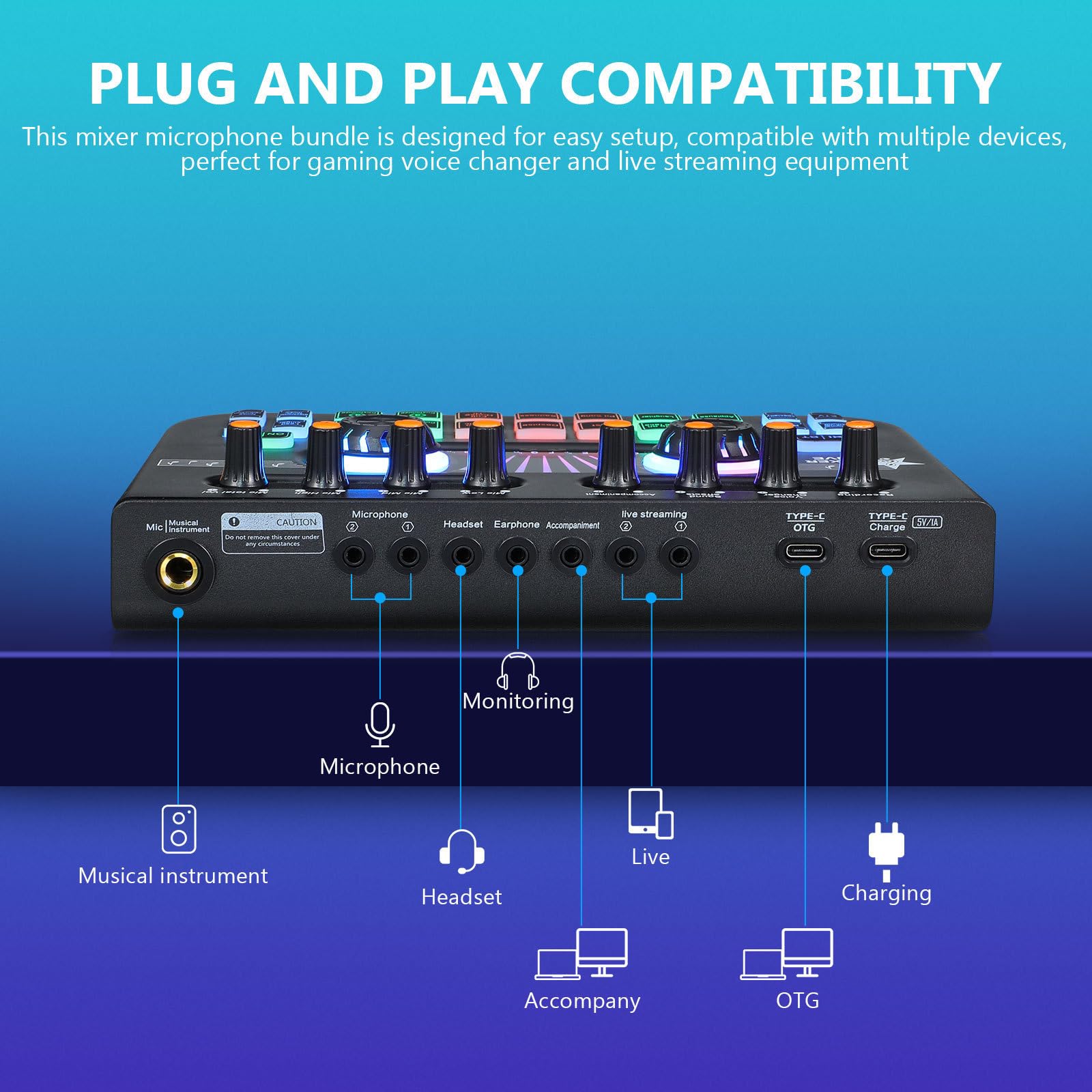 POPETPOP Mixer Audio Professionale per Podcast e Gaming Scheda Audio Stereo, Costruzione Robusta in Metallo e Plastica, per Setup di Streaming e Registrazione