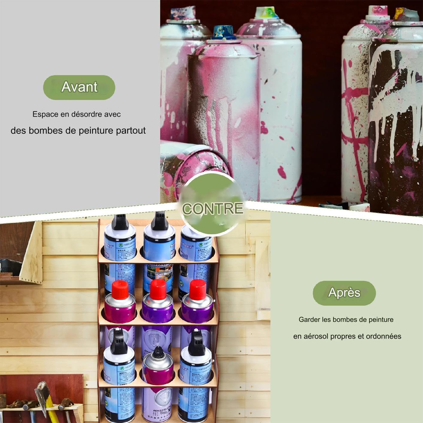 Porte-Bombe De Peinture,Organisateur de Bombes Aérosols Murale - Plateaux 3 Niveaux pour Ateliers Salons Studios Travail Artisanat Graffiti Peintres Intérieur