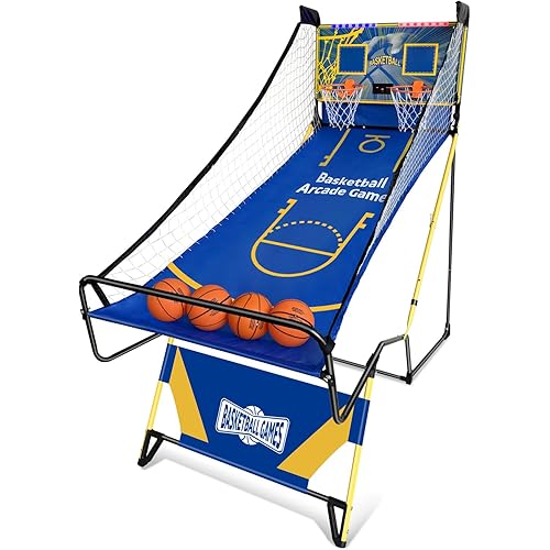 Arcade Basketball Game,Foldable Indoor Dual Basketball LED Scoring System with Sound Effects,Game Modes for Home, Rec Room.Fun for All Players