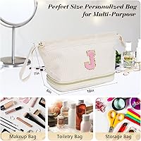 Vista 5 de Bolsa de Maquillaje para Niñas Regalo, Regalos Personalizados de Navidad Bolsa de Maquillaje con Inicial para Mujeres para Viaje, Bolsa