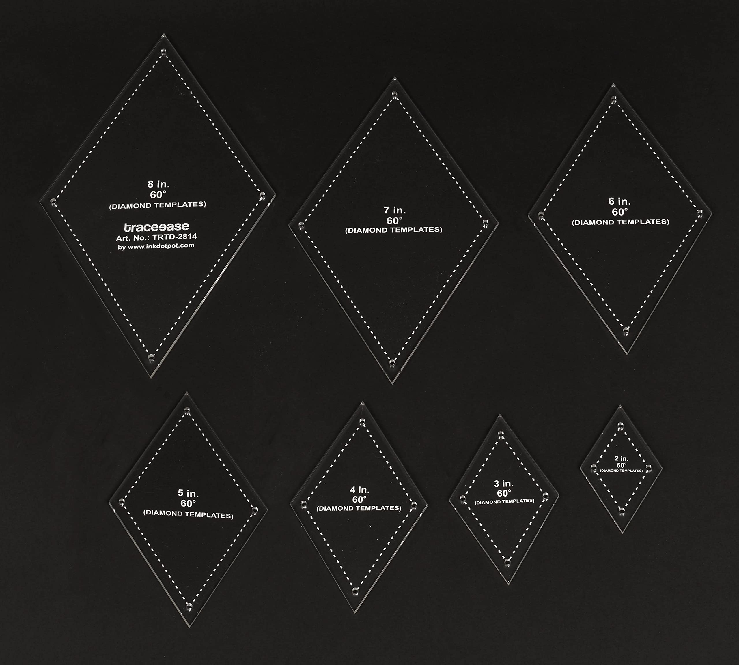 Traceease 7 Pcs Diamond Quilting/Applique Template 2"/3"/4"/5"/6"/7"/8" inches DIY Sewing Quilt Patchwork Templates for Quilting- 1/8" Thick Template