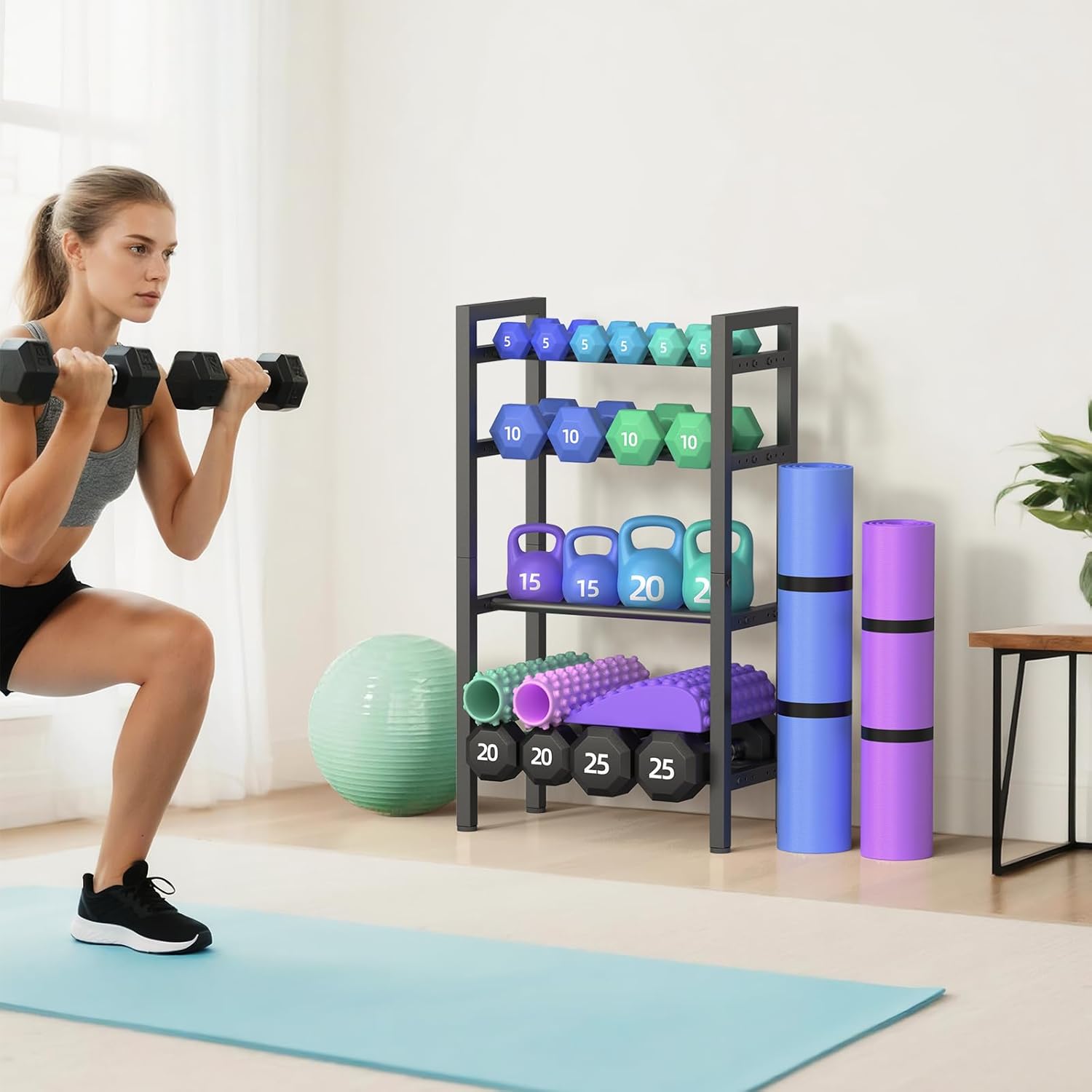 4 Tier Dumbbell Rack,Adjustable Weight Rack for Home Gym,Heavy Duty Weight Stand,800LBS Capacity Kettlebells Storage,Workout Equipment Organizer (Rack Only)