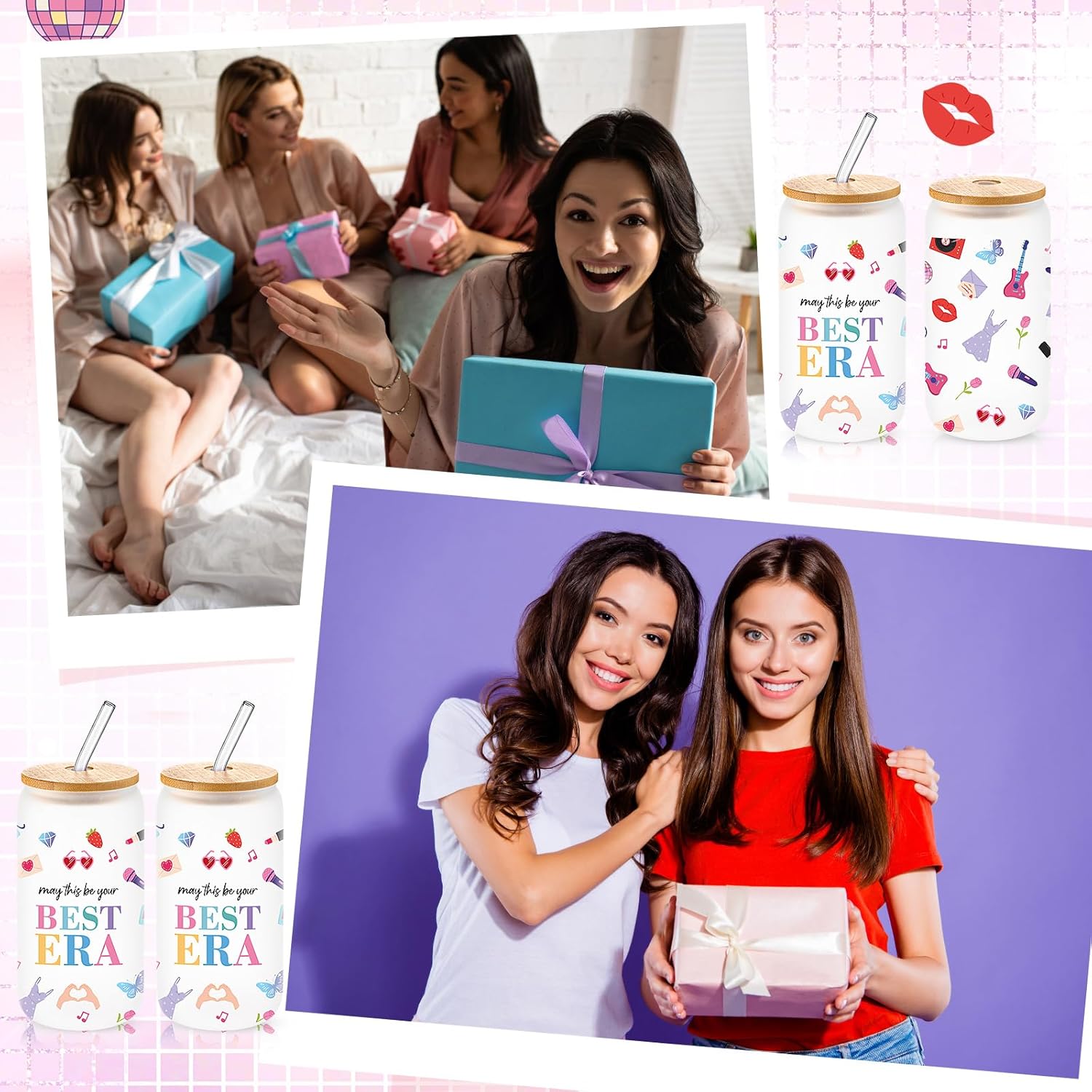 Honeydak 2 Pcs Best Era Glass Tumbler with Bamboo Lid & Straw, 16oz Inspirational Iced Coffee Cup for Music Fans, Pop Concert Lover Gift for Women, Aesthetic Quote Glass Cup(Frosted) - Image 4