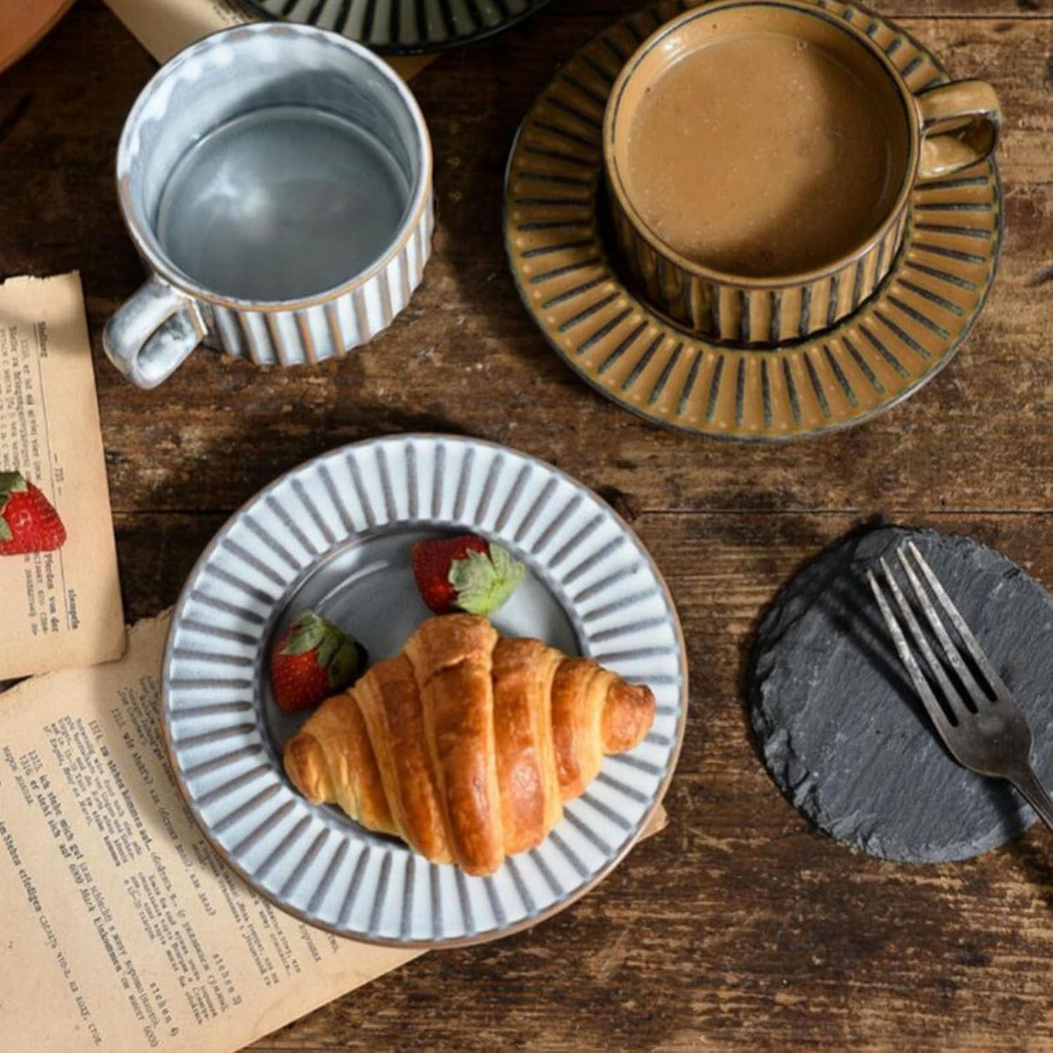 Vintage ceramic cup and saucer set - creative afternoon tea coffee cup - cement gray + saucer