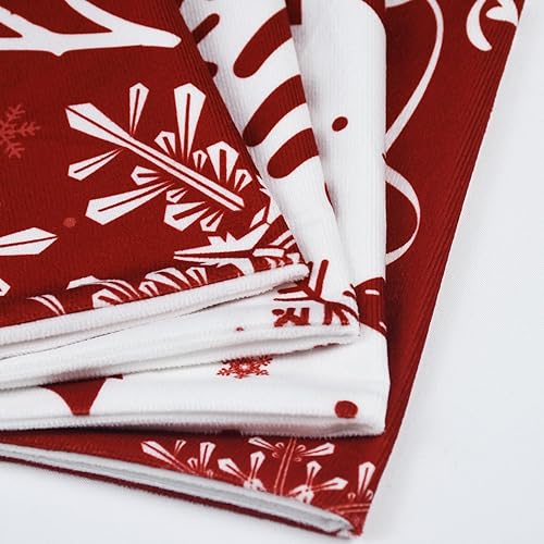 Miniatura 6 de Juego de 4 fundas de almohada rojas de Navidad de 18 x 18 pulgadas, decoraciones navideñas con copos de nieve, fundas de almohada de árbol de