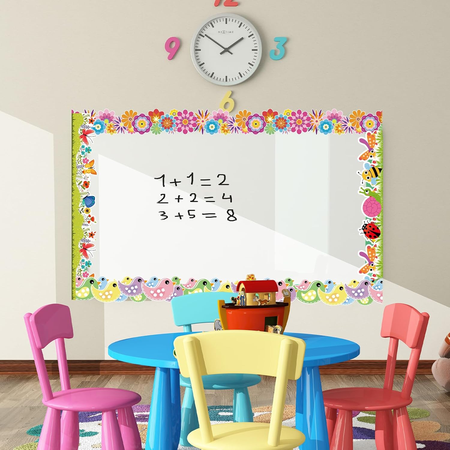 Seajan 6 Roll 197 ft Spring Bulletin Board Borders Decorations, Spring Classroom Decor, Vibrant Flower Birds Butterfly Insect Trim Borders Two Sided Printed, 32.81 ft Per Roll