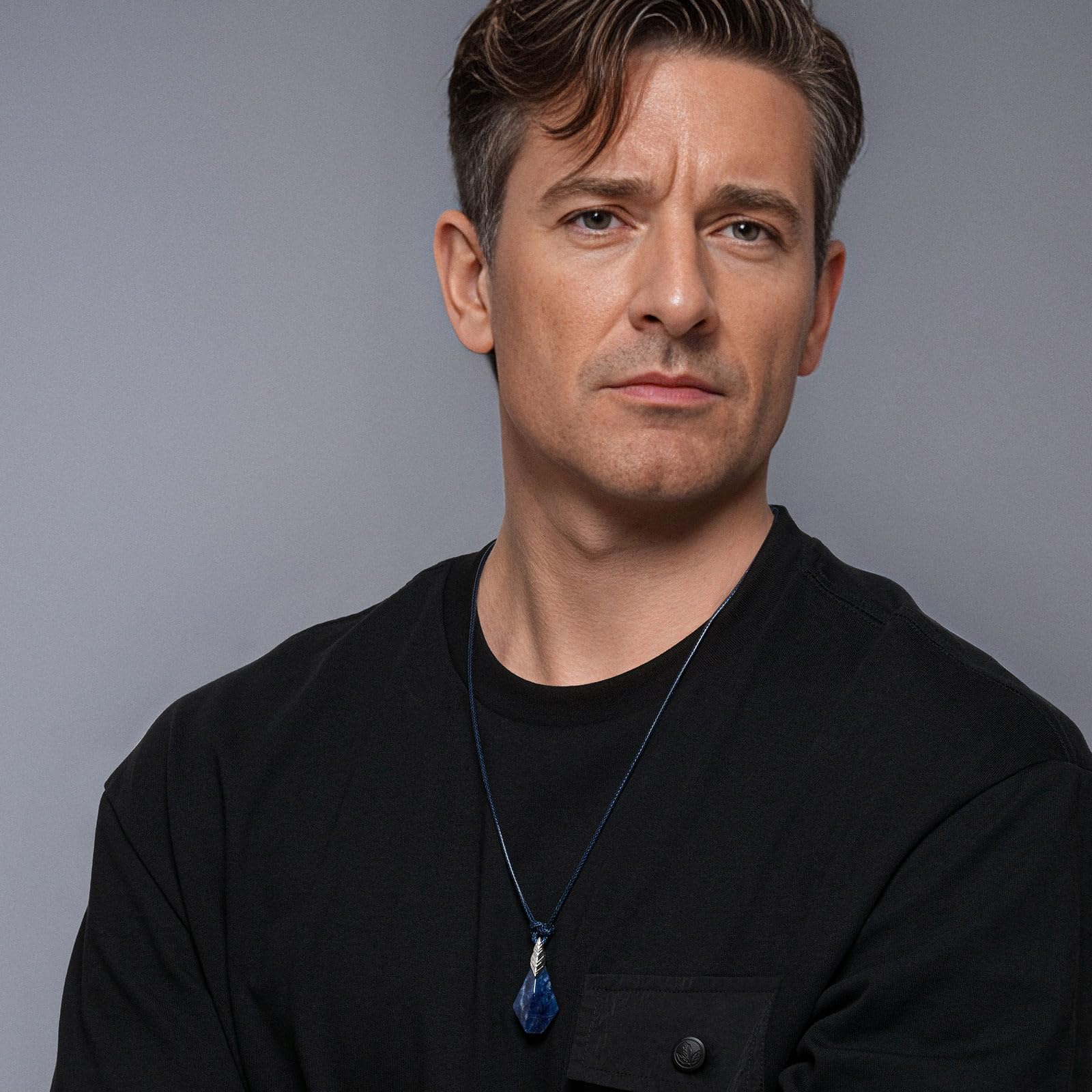 AWNL Sodalite Pendant Necklace for Men Natural Gemstone Sterling Silver Pendant Necklace with Stainless Steel Chain Waxed Cord Gift for Men