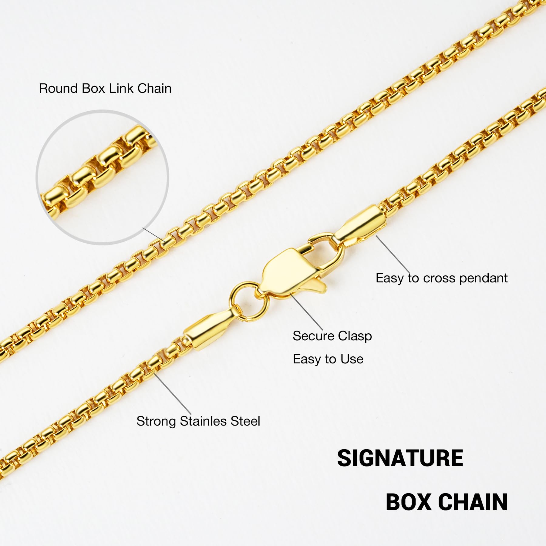 Cadena de oro y plata para hombres, 0.098 in 0.118 in para hombre de acero inoxidable cadena cadena collar joyería para hombres, Acero inoxidable, No es una piedra preciosa 2
