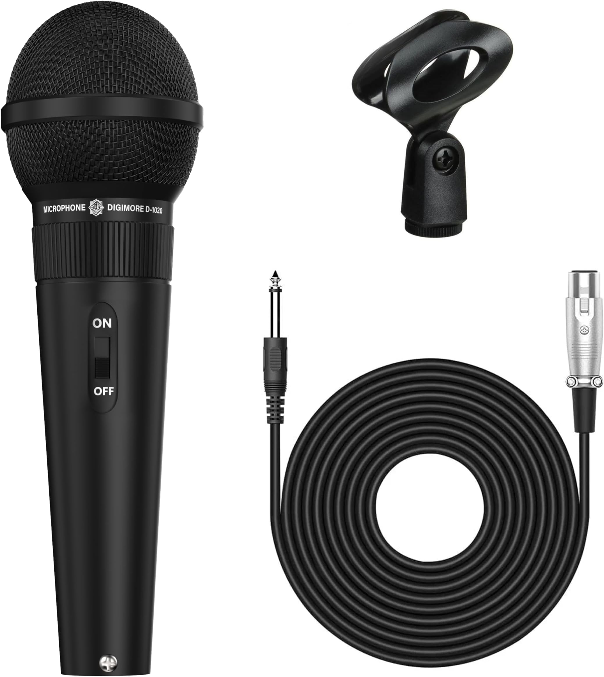 DIGIMORE Wired Microphone for Singing | 3-Pin XLR Mic | Dynamic Mic w Mic Holder, Cardioid Polar Pattern for Karaoke | Speech | Stage | Wedding, 20 Ft Cable Length (D-1020)