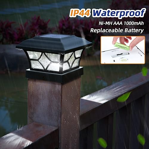 Miniatura 6 de APONUO Luces solares para postes de valla de 1000 mAh, luces solares para postes de 2 modos de color, 8 LED, tapas solares para postes de cubierta