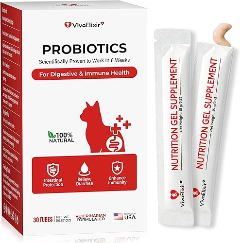 Barras probióticas para gatos  8 probióticos altamente activos + prebióticos  Salud gastrointestinal  Sabor a pollo  Fácil de digerir  Combatiente