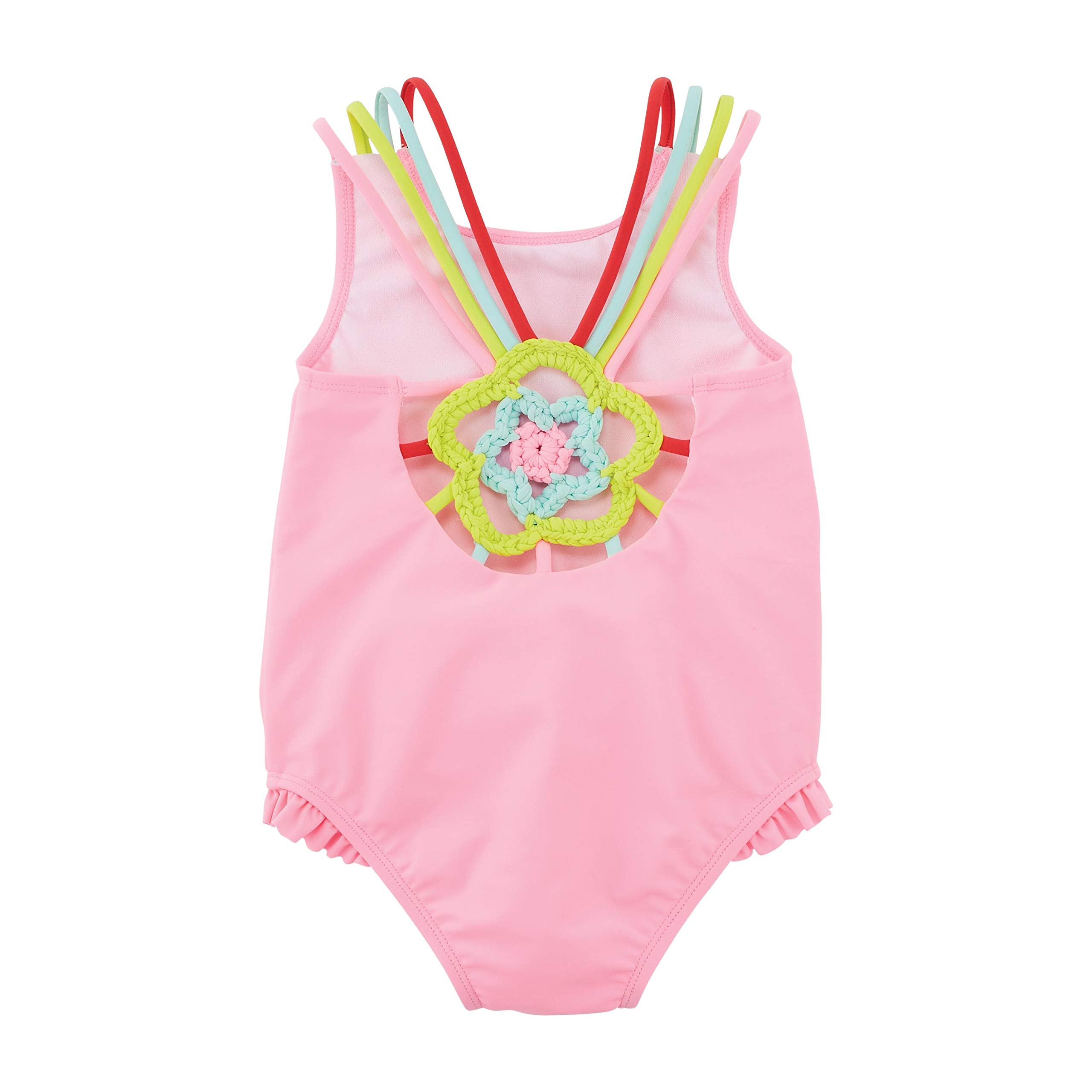 Mud Pie Girls' Pink Crochet Flower Swimsuit, 3T