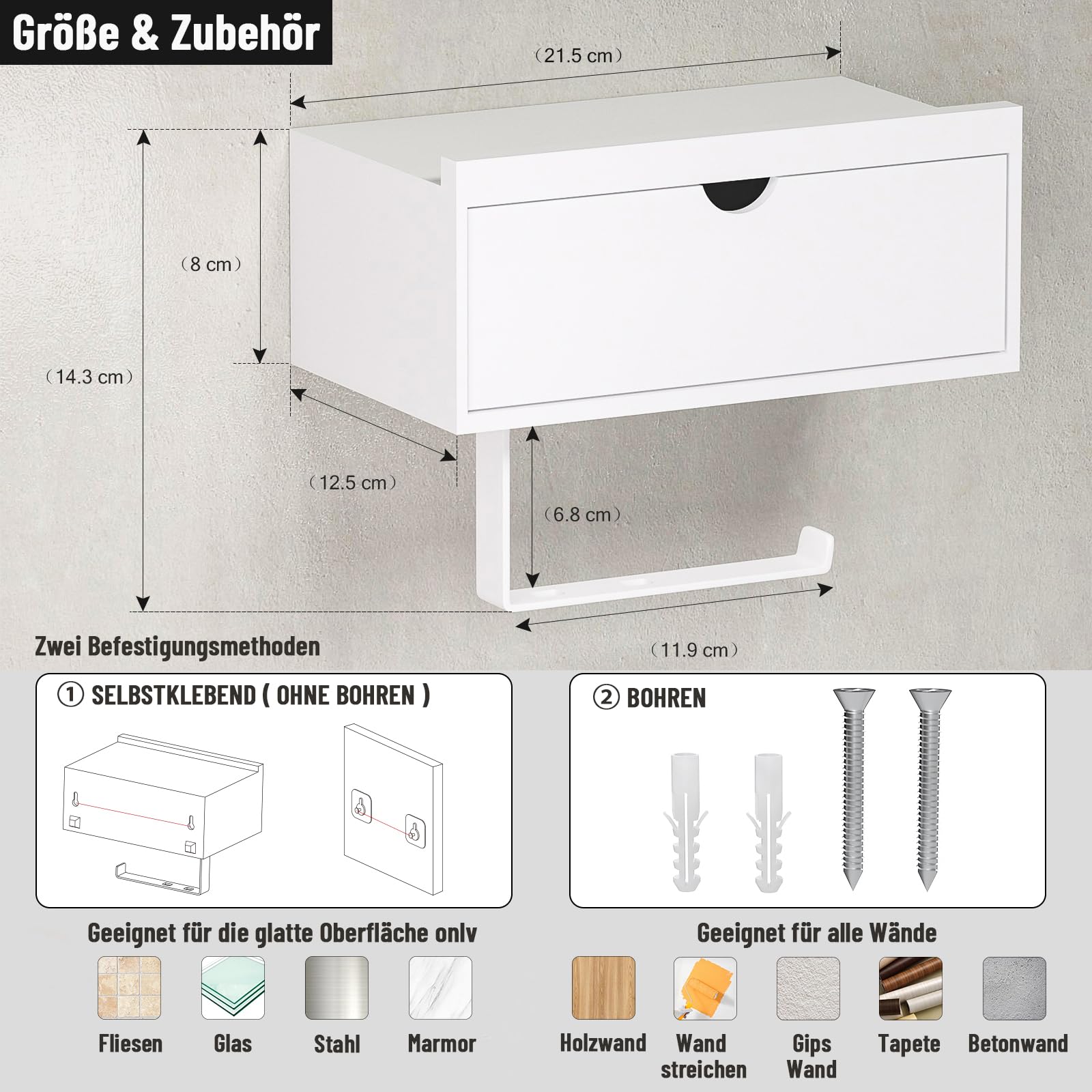 Toiletpapierhouder zonder boren wc-rolhouder met legplank zelfklevend of aan de muur