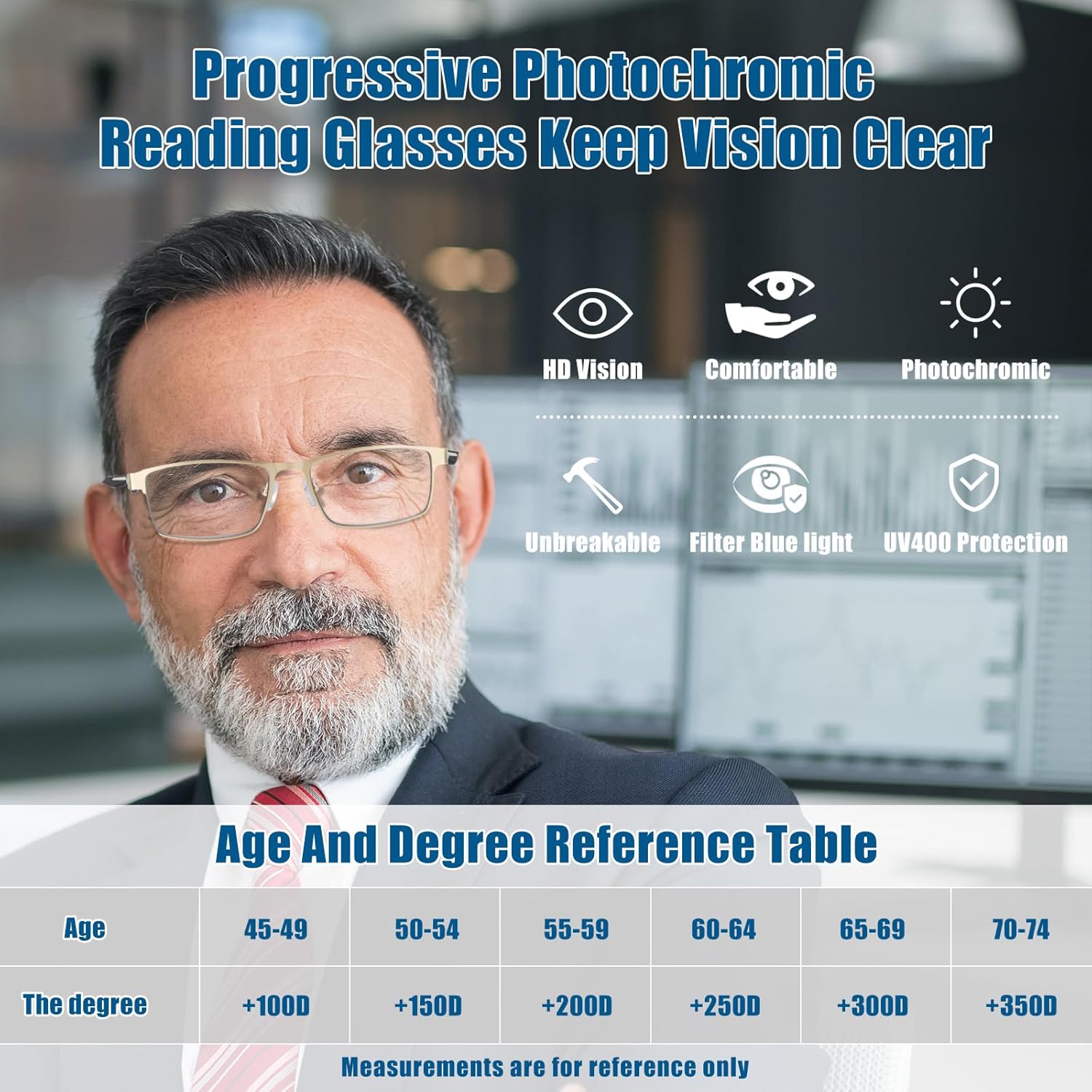 Photochromic Progressive Multifocus Reading Glasses Men Transition Blue Light Blocking Multifocal Computer Readers - Image 6