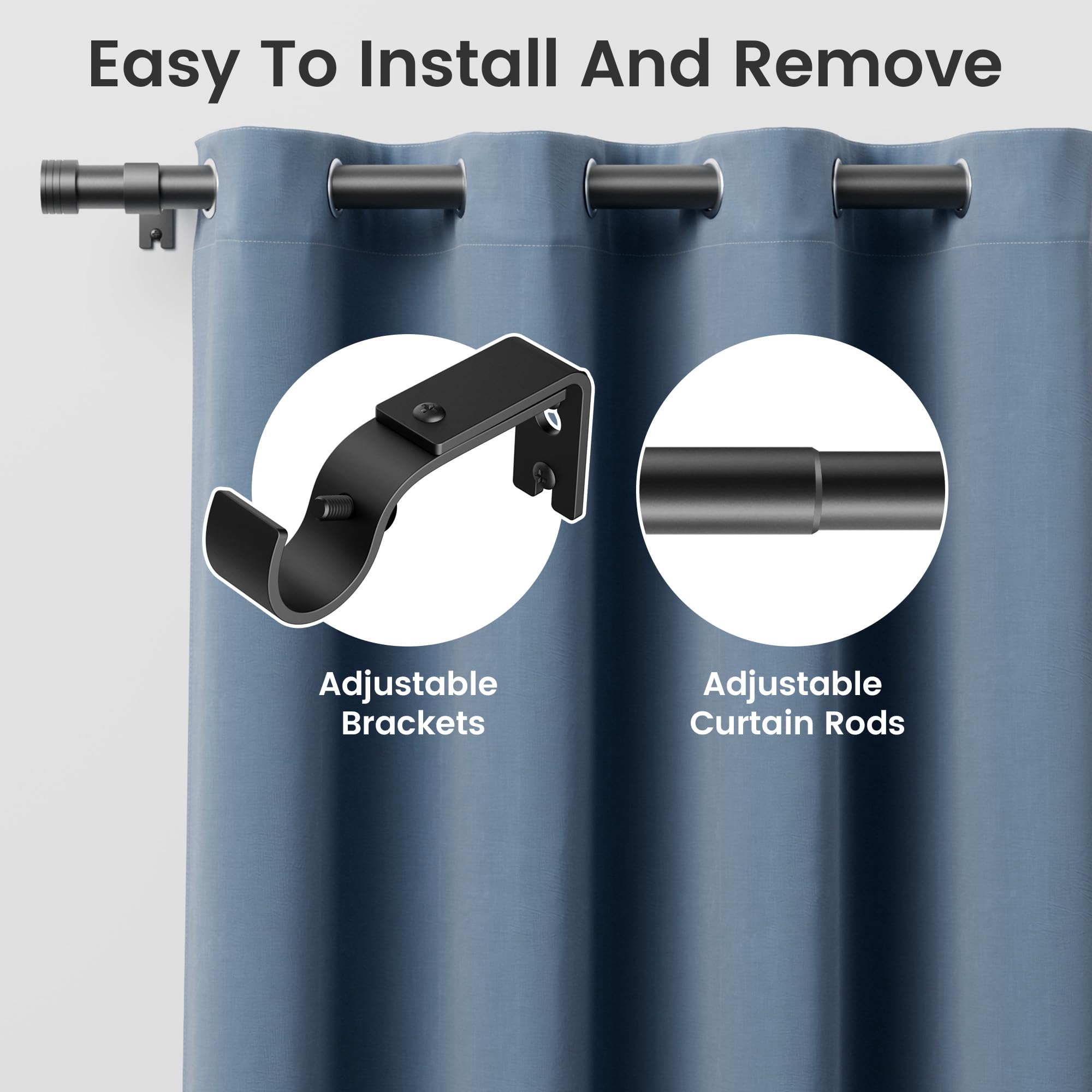 Heavy Duty Adjustable Curtain Rod – 32 To 144 Inch, 1 Inch Diameter Black Steel, For Wide Windows & Heavy Drapes