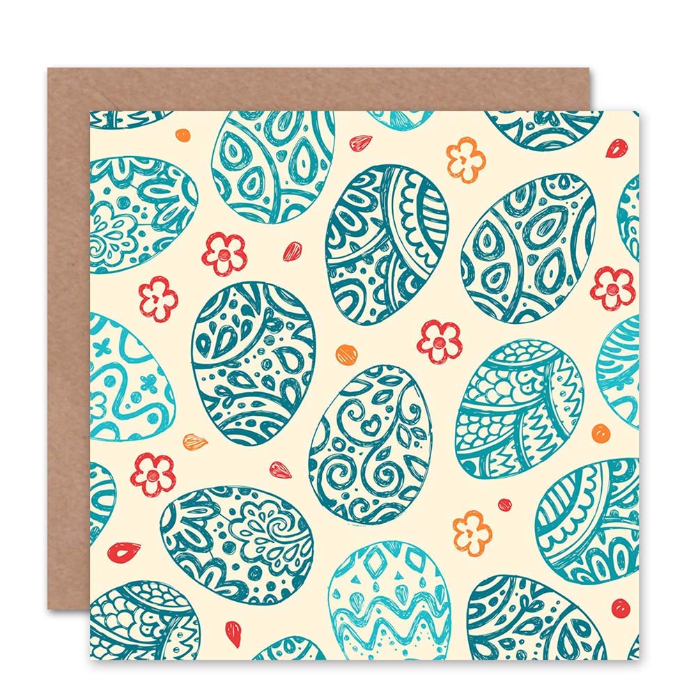 Wee Blue Coo Blue Wee Coo Easter Egg Stamp Pattern Blank Greetings Card Art
