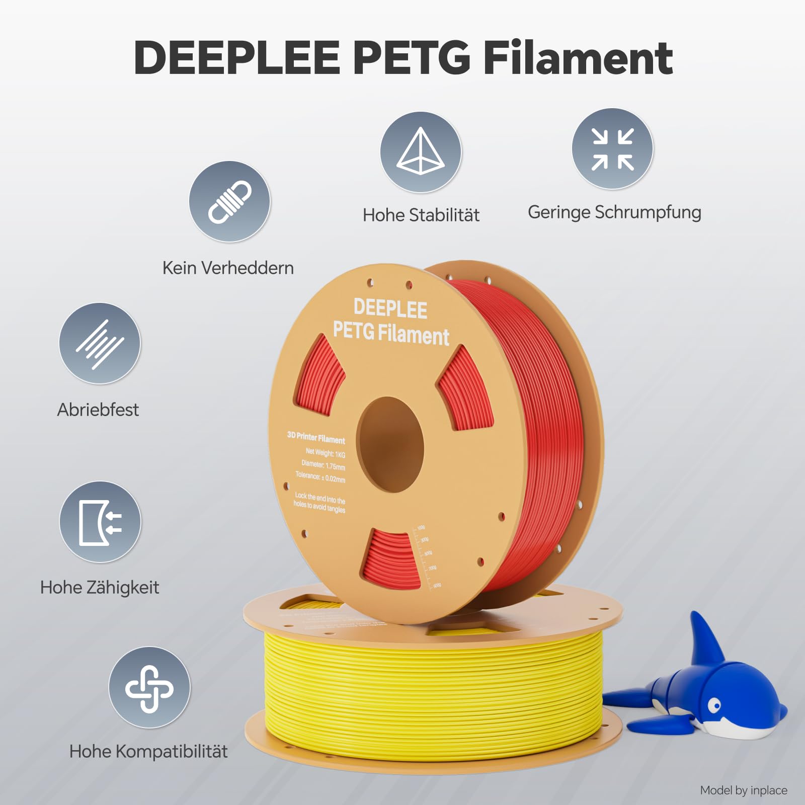 DEEPLEE Filament PETG czarny, biały, czerwony, niebieski 4 kg 1,75 do drukarek 3D | Wysoka wytrzymałość, dokładność wymiarowa +/- 0,02 mm, 4 szpule PETG Filament
