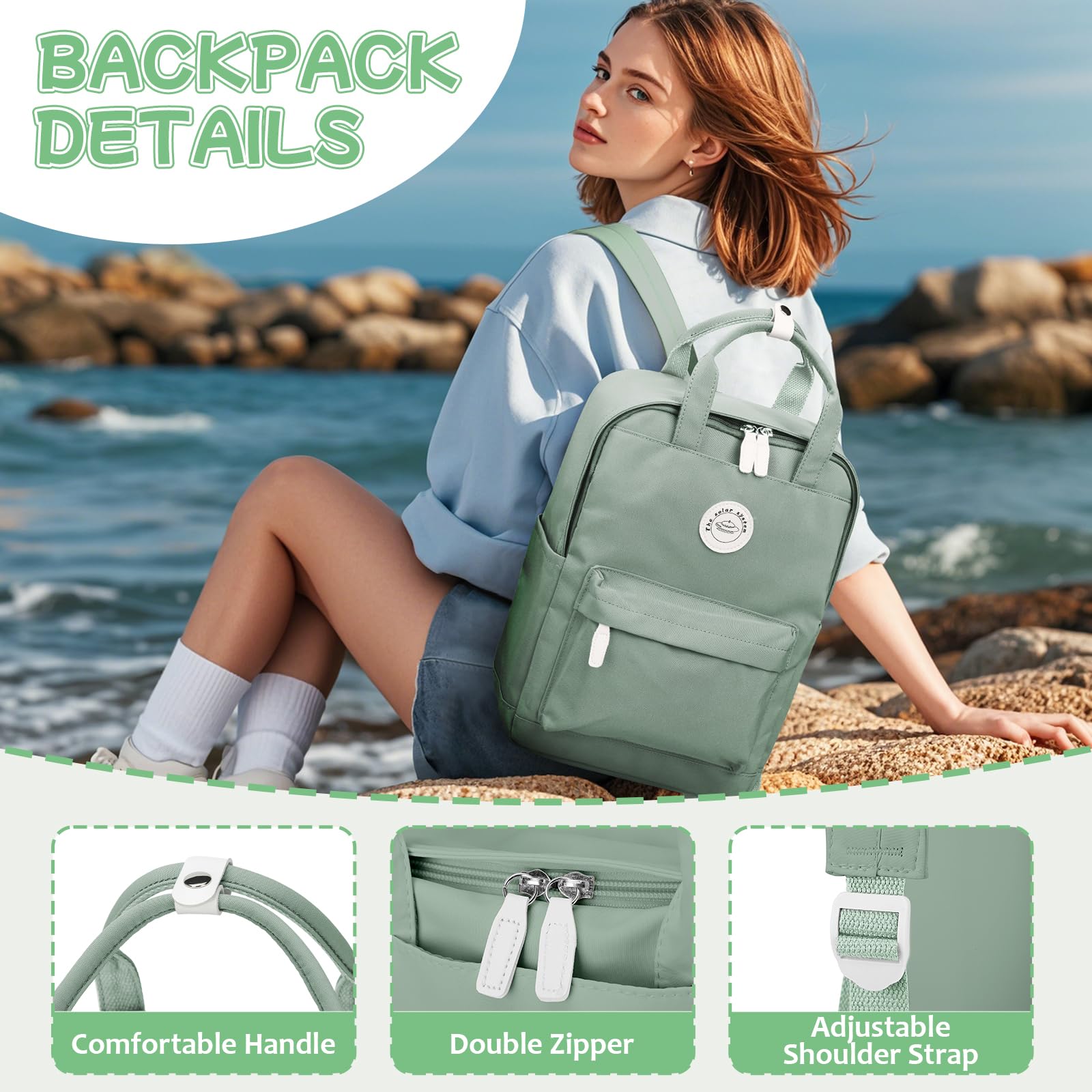 HYC00 Zaino Donna Scuola,Zaino Donna Casual Zaino Scuola Superiore Ragazza Zaino Università Zainetto Cartella, Impermeabile Zaino Porta PC 14 Pollici Zaino per Scuola Media Ragazza Ragazzi Backpack