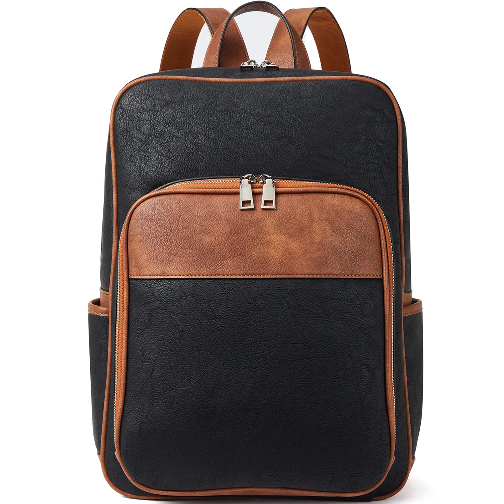 Telena Leather Laptop Backpack for Women Business Casual College Bags Black-Brown