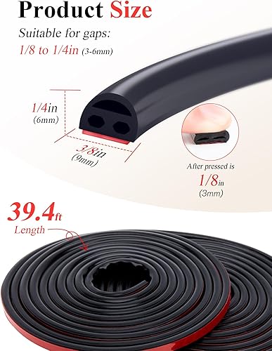 Miniatura 10 de Sunmon - Tira de sellado de silicona para puertas y ventanas, tira de sellado de ventana impermeable autoadhesiva de 39 pies (negro)