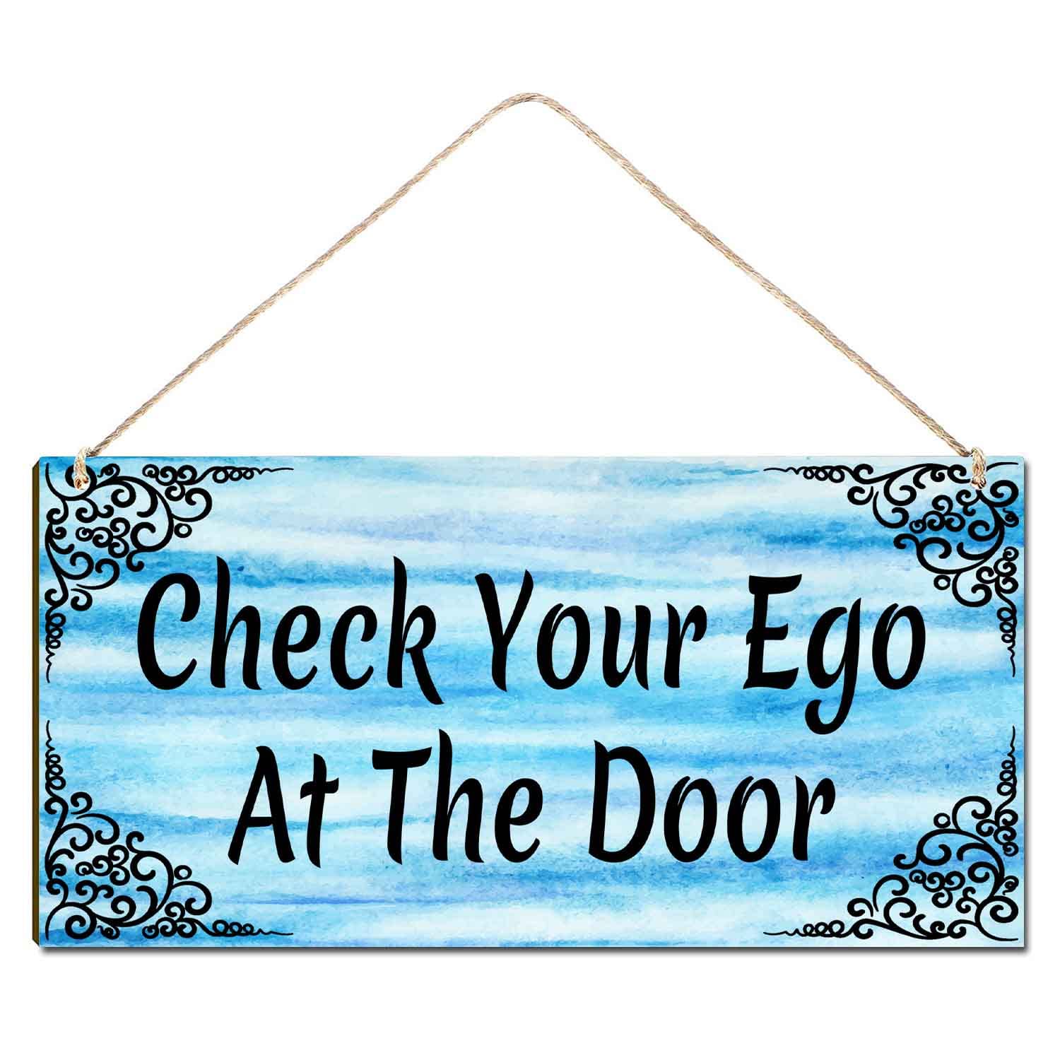 GDCJJIAX Welcome Sign for Front Door Outside Funny Porch Signs Outdoor Check Your Ego At The Door House Warming Gift Funny Wreaths Decorations Rustic Farmhouse Wall Pediments Art Decor(12 x 6)Inch