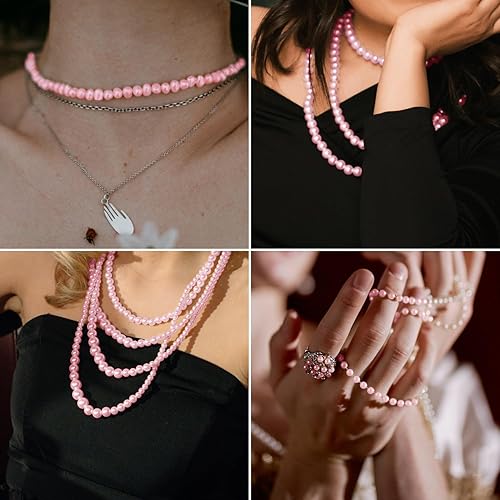 Miniatura 4 de NITOPUPU 2000 cuentas de perlas de 0.157 pulgadas para la fabricación de joyas, cuentas redondas rosas con agujero, cuentas de material ABS para