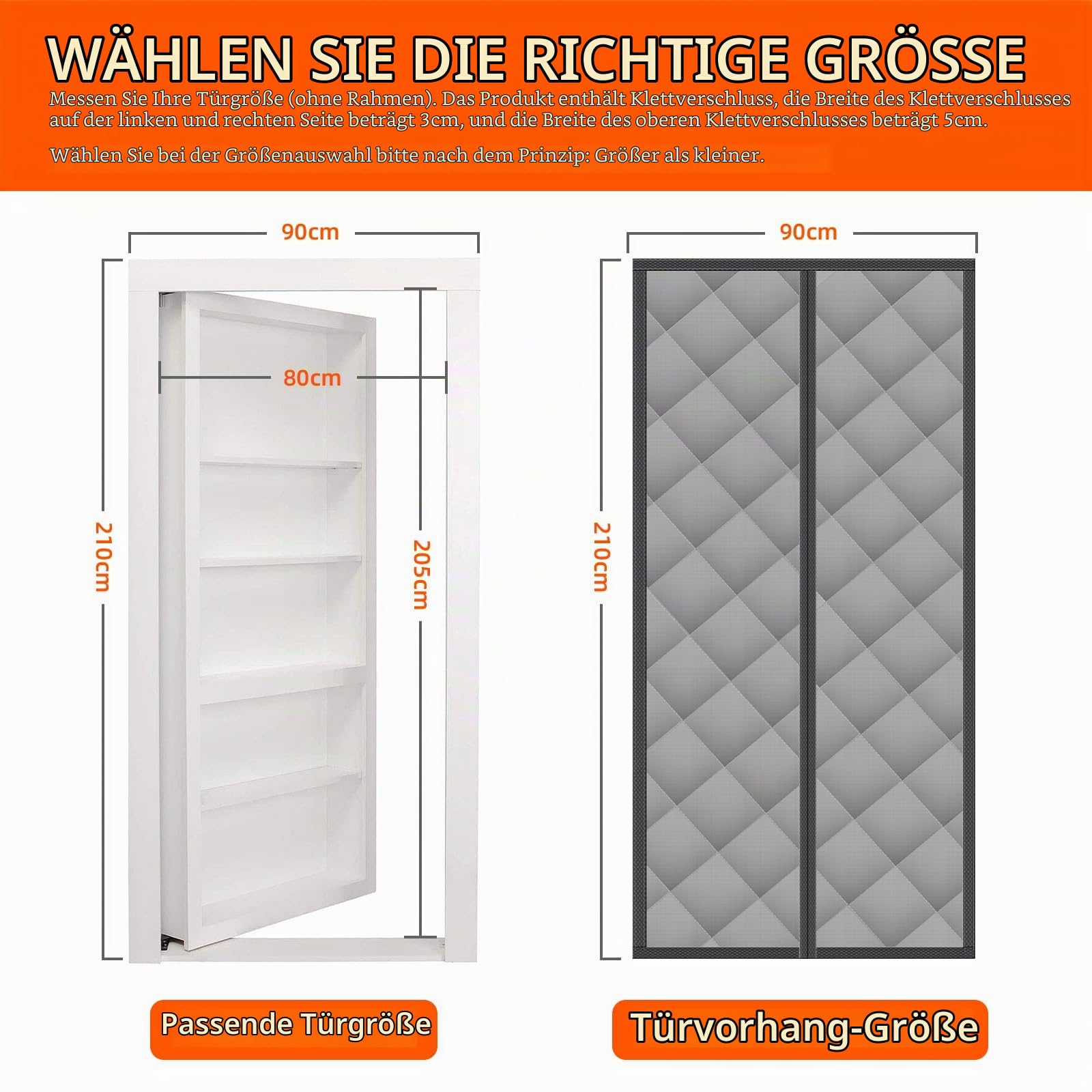 Magnet Wärmeschutzvorhang für Türen, Thermo Türvorhang, Isoliervorhang Thermovorhang, Isolier Schutz Vorhang, Wasserdicht, Winddicht, Kälteschutz, Haustierfreundlich, Grau (90x210cm)