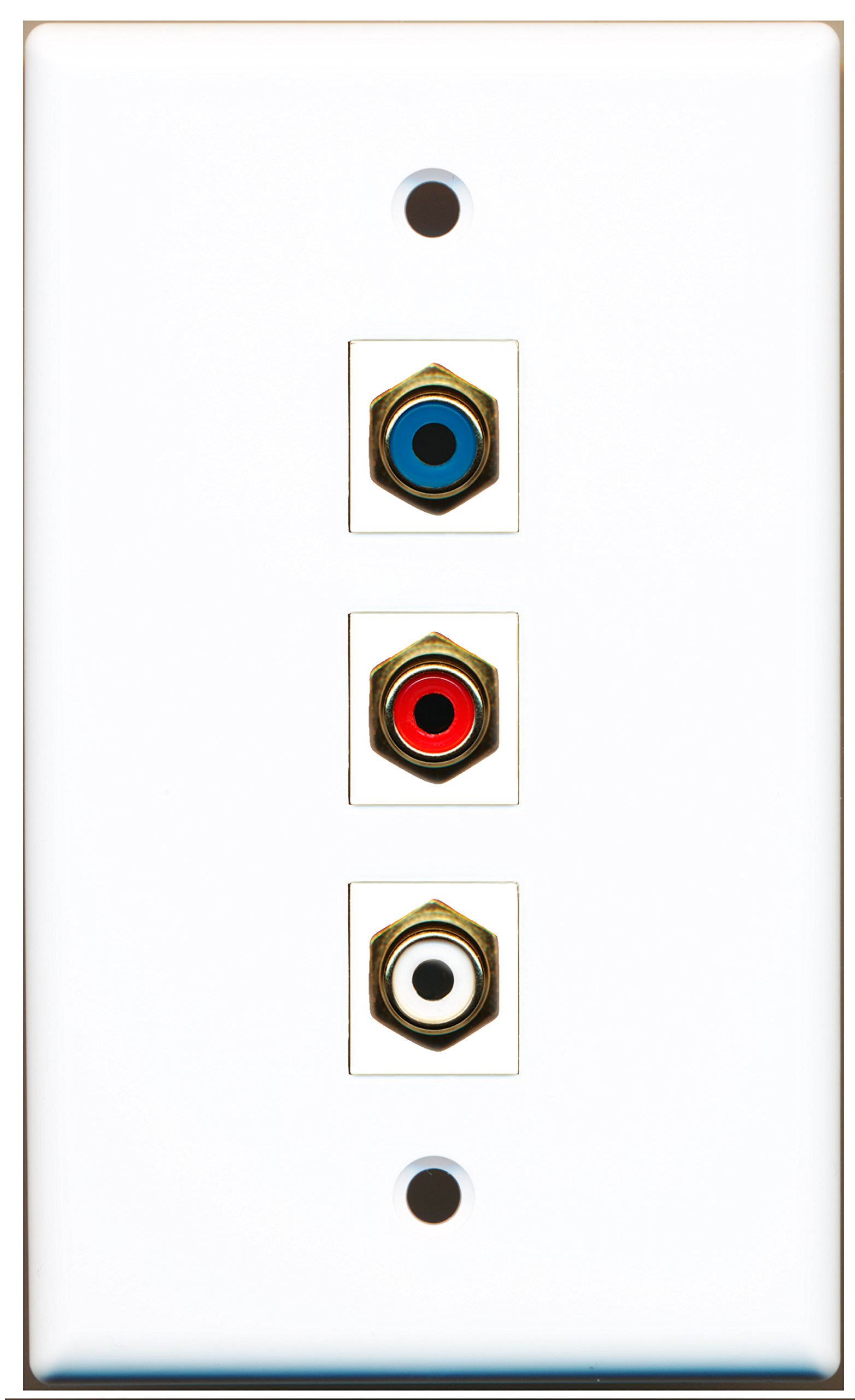Piastra A Muro RCA Riteav | 1 Ingresso Rosso + 1 Bianco | Decorativa Bianca Con Viti Di Fissaggio - 3