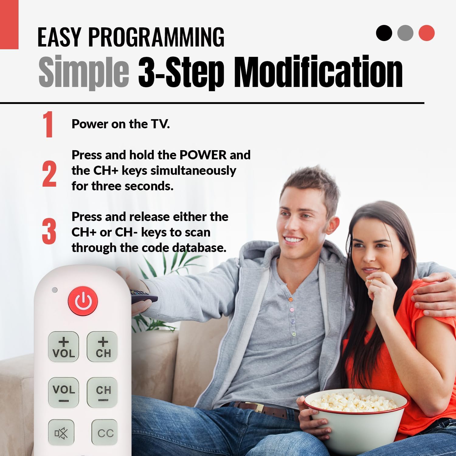 Diagram showing 3-step programming for Anderic RR1004 remote