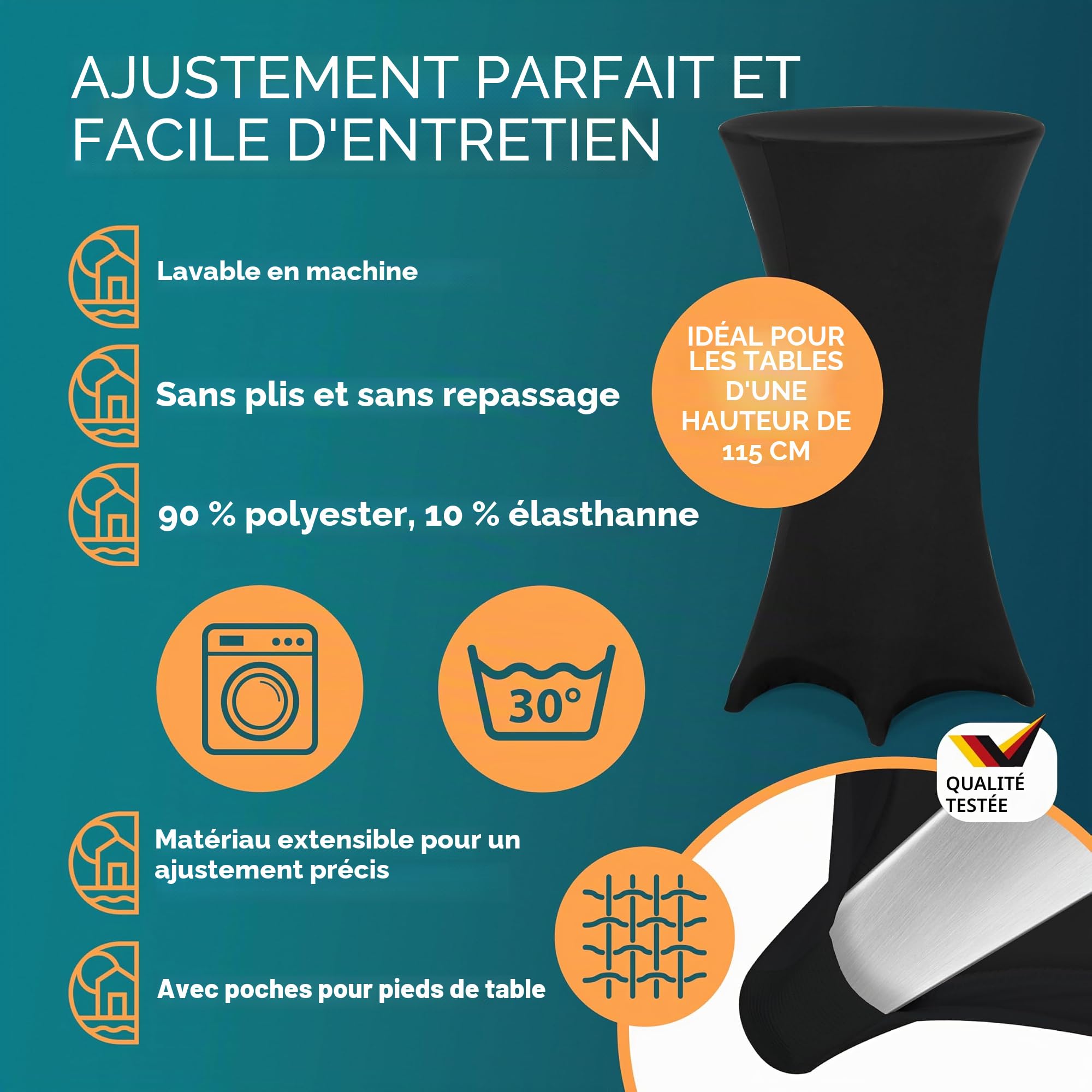 Casaria® Table Basse Mange Debout Aluminium - Table à Manger et Meuble Cuisine - Hauteur Réglable 70-115 cm, Plateau Pliable 60 cm, 4 Pieds Stables, Résistante aux Intempéries, Housse Noire Incluse