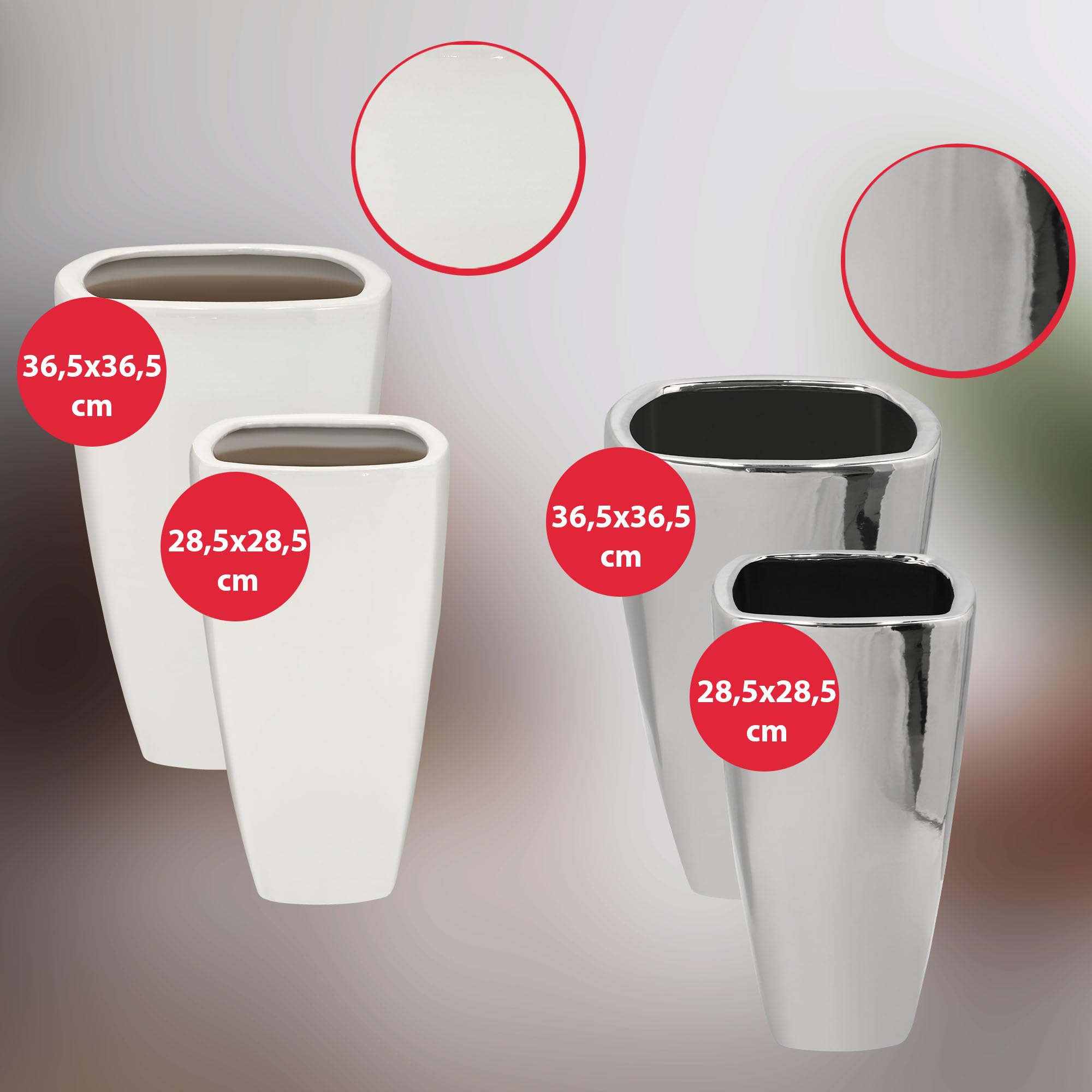 KOTARBAU® Zestaw 2 doniczek 56 cm i 59 cm białe doniczki ceramiczne z odpływem wody | ceramiczna osłona na kwiaty | ceramiczna osłona na kwiaty | doniczka z błyszczącym wykończeniem