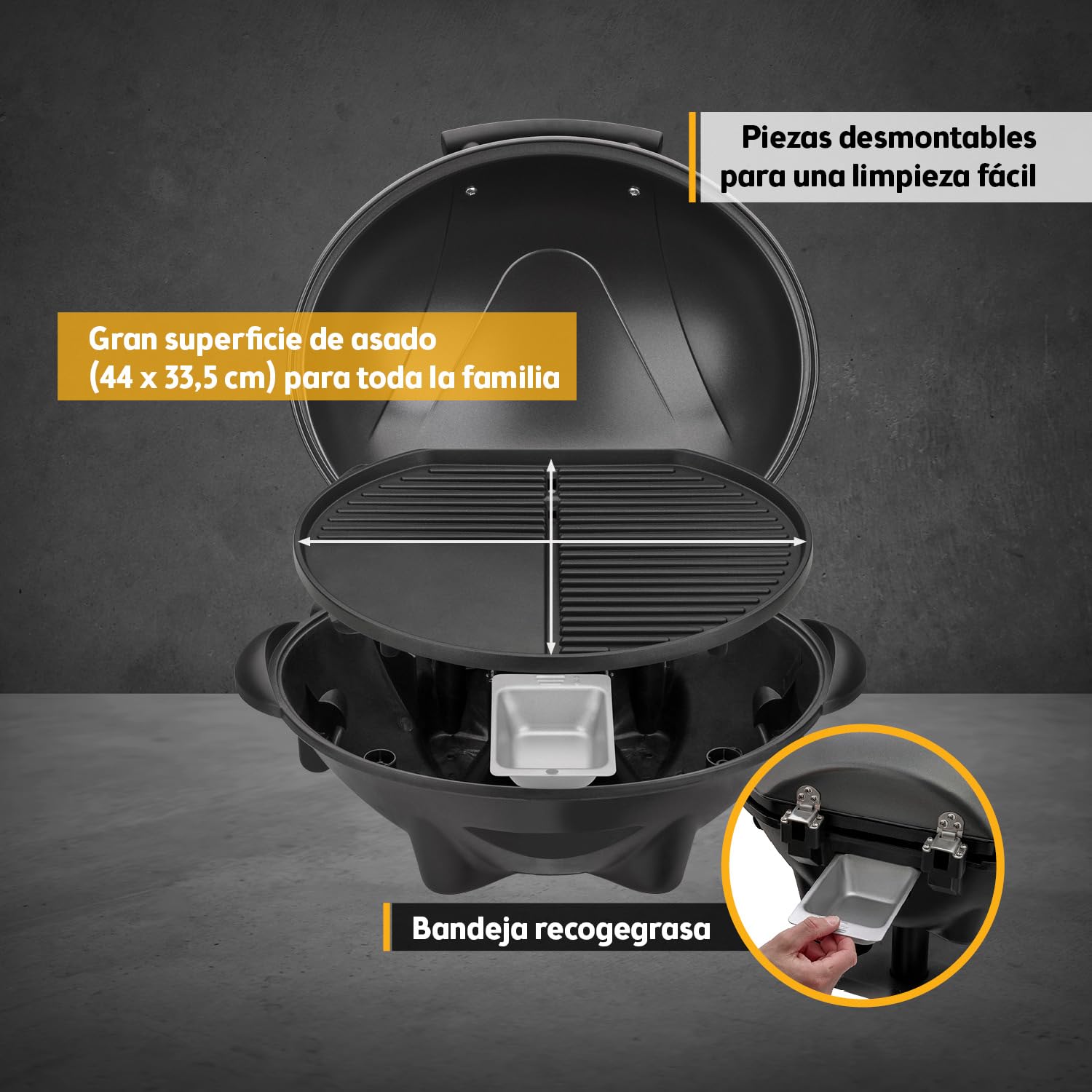 TZS First Austria - Barbacoa eléctrica 2 en 1 de mesa y suelo 2400W - BBQ con pedestal para balcón y terraza con tapa y estante - Parrilla esférica con termómetro y bandeja recogegrasas