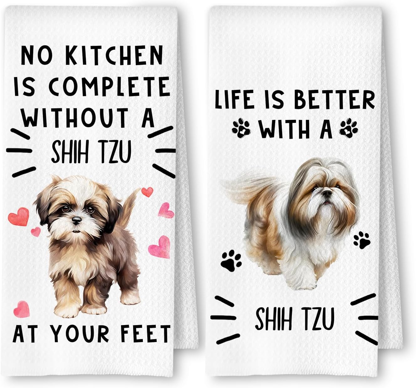 Shih Tzu Gifts Kitchen Towels, Shih Tzu Dog Dish Tea Towels for Kitchen Decor, Dog Lover Mom Dad Gifts Decorative Hand Towel, 16x24 Inches Set of 2
