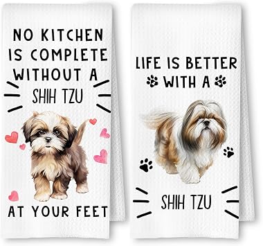 Shih Tzu Gifts Kitchen Towels, Shih Tzu Dog Dish Tea Towels for Kitchen Decor, Dog Lover Mom Dad Gifts Decorative Hand Towel, 16x24 Inches Set of 2