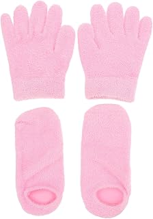 2 pares Guantes y Calcetines Hidratantes de Gel para Mujer Kit de Cuidado y Protección de Manos y Pies Suaves y Reutilizables para Piel Seca y Agrietada Color Rosa y Portátil