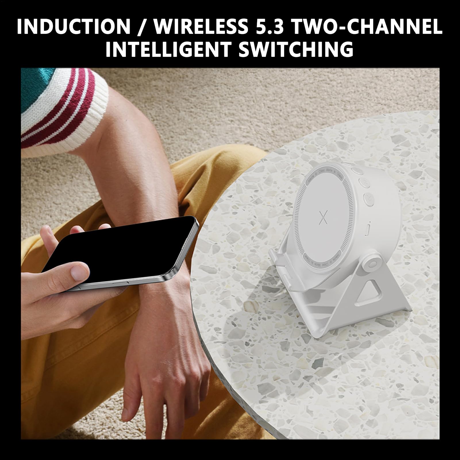 Induction Bracket Speaker Light, Intelligent Sensing Audio Dock, 360° Rotating Holder Design, Wireless Amplification Stand, For Travel Outdoor Desk Shower Car Use, 4.21x3.46x5.08 Inches