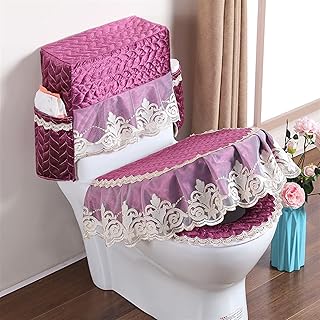 LORIER 3 unids cubierta de asiento de inodoro for bolsa de almacenamiento baño verde azul closestool asiento cubierta lavable suave cubierta cubierta de inodoro asiento del baño (Color : Purplish red