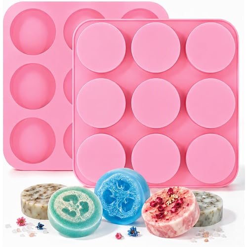 SJ Round Silicone Soap Mold Set, 2-Pack 9-Cavity Soap Molds